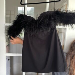 Feathered Off Shoulder Cocktail Dress